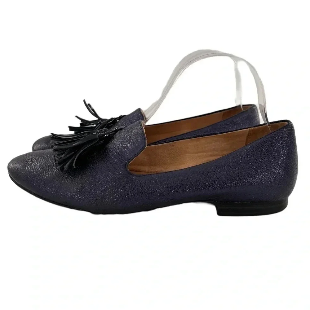 Naturalizer Eliy flats size 8.5 W 38.5 blue leather metallic smoking slippers